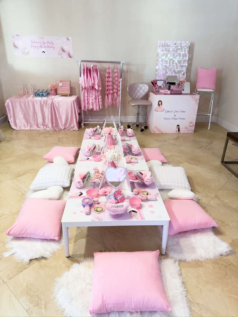 Decorated spa party table setup